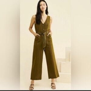 Anthropologie Olive Brown Linen Jumpsuit